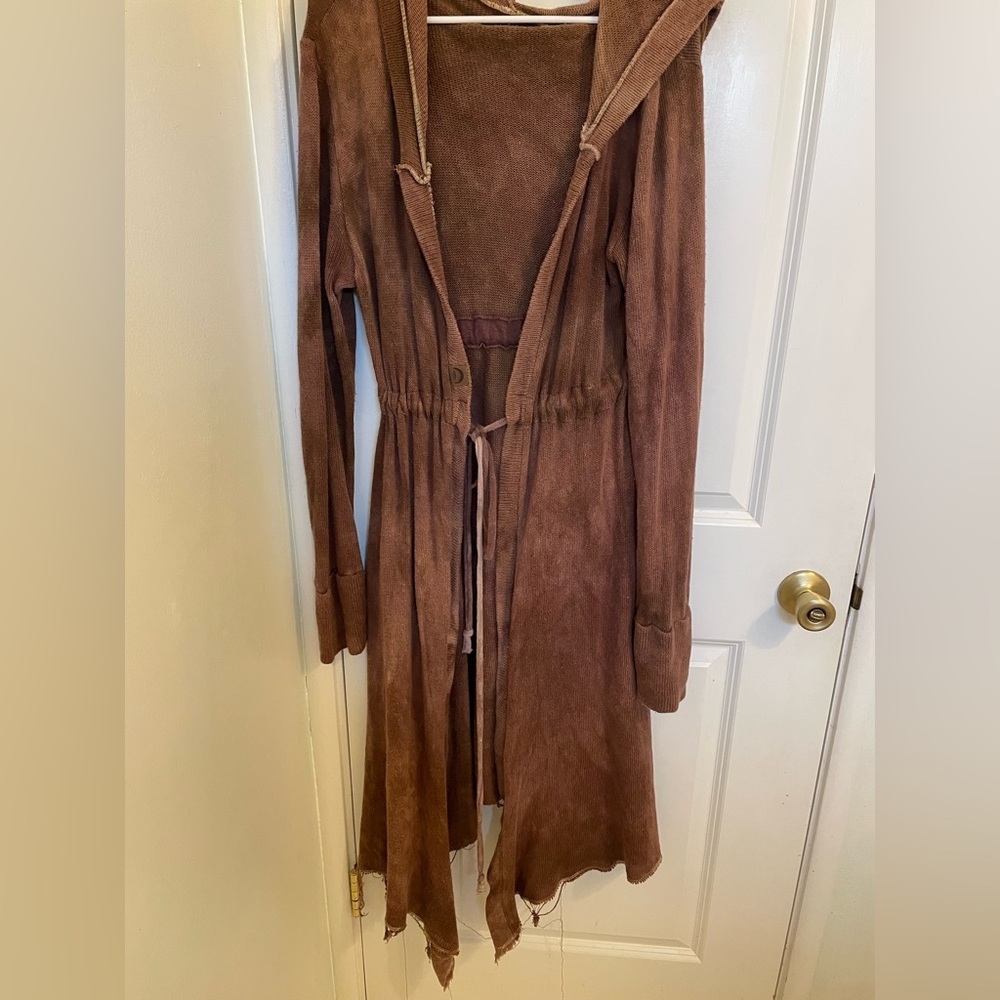 Sinew Moon Sybil hemp sweater knit hooded cardigan brown (ruby maybe?)
